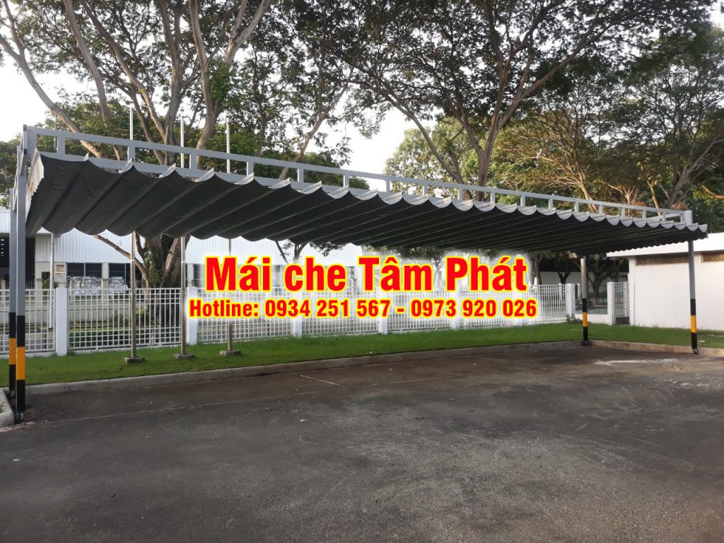 Mái bạt xếp lượn sóng che nhà để xe