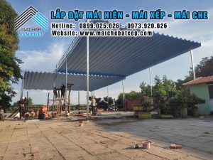 Thi công lắp đặt mái che bạt xếp lượn sóng