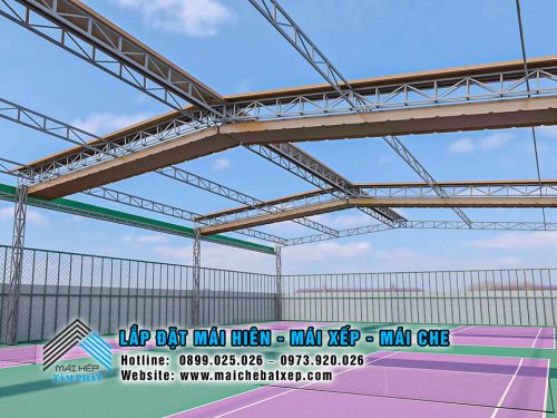 Thiết kế mái xếp lượn sóng, mái bạt kéo, Mái che sân tennis, sân Pickleball