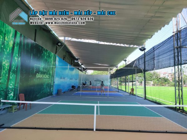 Mái Bạt xếp di động che sân Pickleball ngoài trời