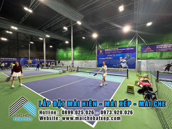 Mái Bạt xếp di động che sân Pickleball giá rẻ