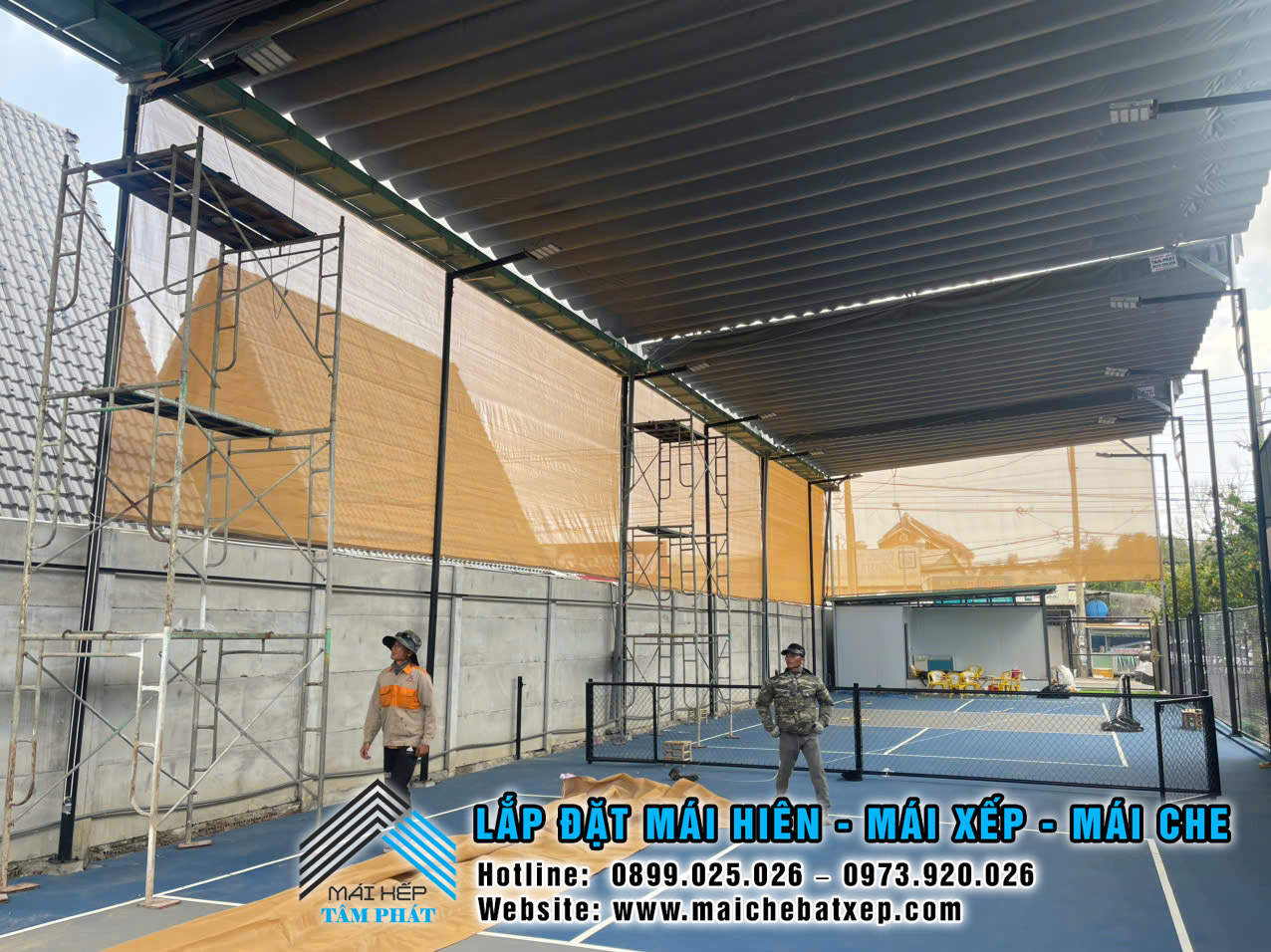 Thi công làm mái che di động cho sân Pickleball ở Vũng Tàu giá rẻ