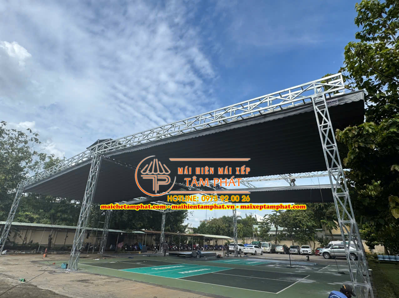 Thi công lắp đặt Mái che bạt kéo sân Pickleball ở Biên Hòa, Đồng Nai