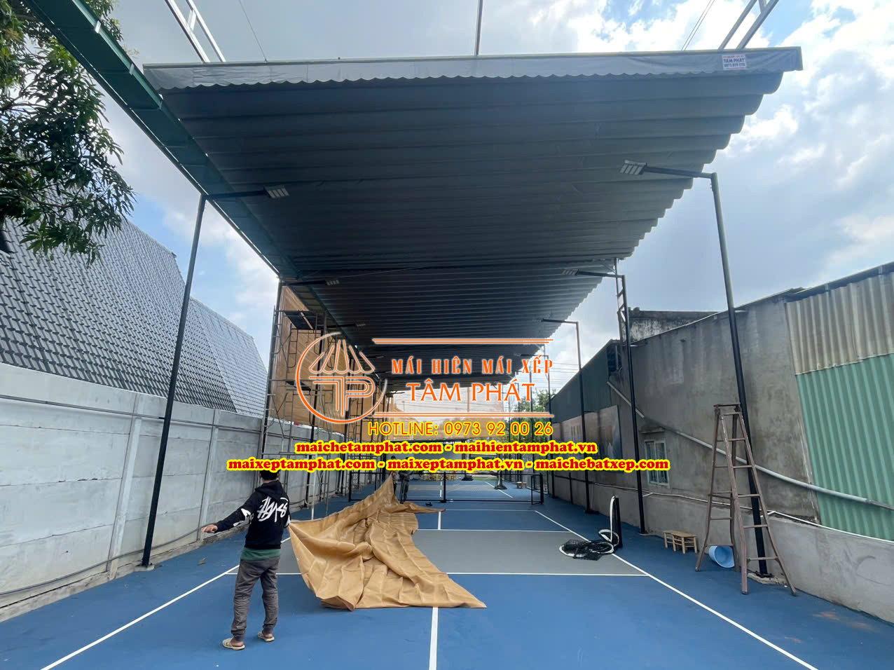 Thi công lắp đặt mái che sân Pickleball ở Phú Mỹ, Vũng Tàu