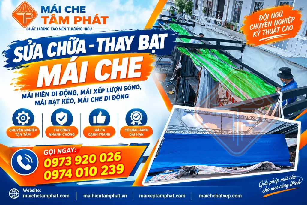 Thay bạt mái hiên, mái che, bạt mái xếp di động , bạt tốt, giá rẻ - Gọi Tâm Phát 0973920026