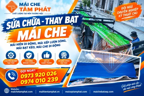 Thay bạt mái hiên, mái che, bạt mái xếp di động , bạt tốt, giá rẻ - Gọi Tâm Phát 0973920026