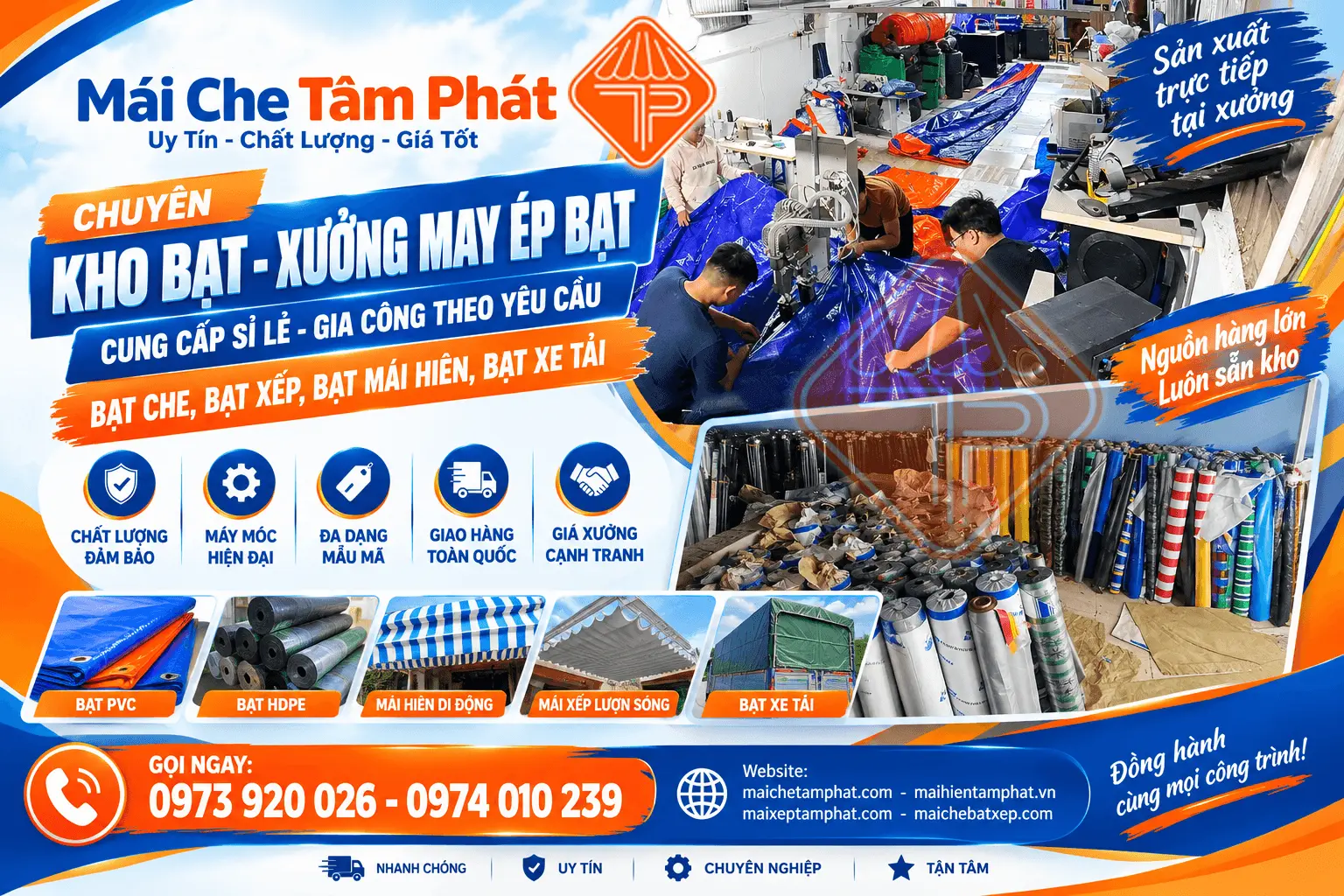 Kho bạt che Tâm Phát: Phân phối & Gia Công May ép bạt xếp, bạt mái hiên, bạt che theo yêu cầu giá rẻ tại TPHCM