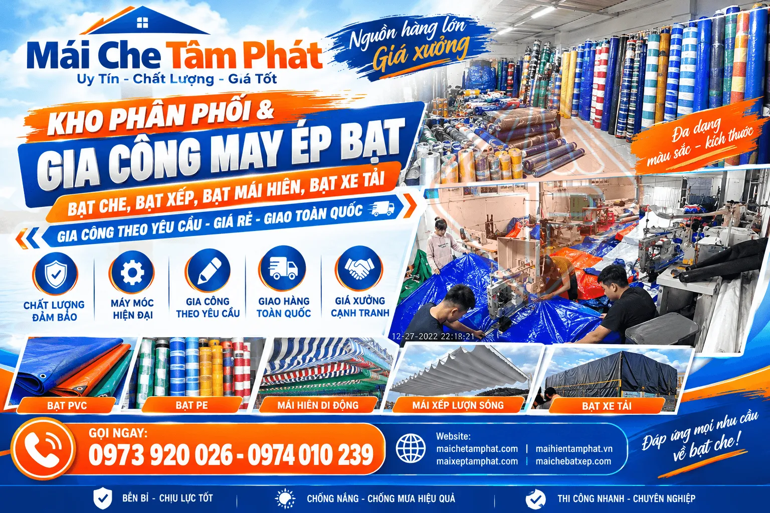 Kho bạt che Tâm Phát: Phân phối & Gia Công May ép bạt xếp, bạt mái hiên, bạt che theo yêu cầu giá rẻ