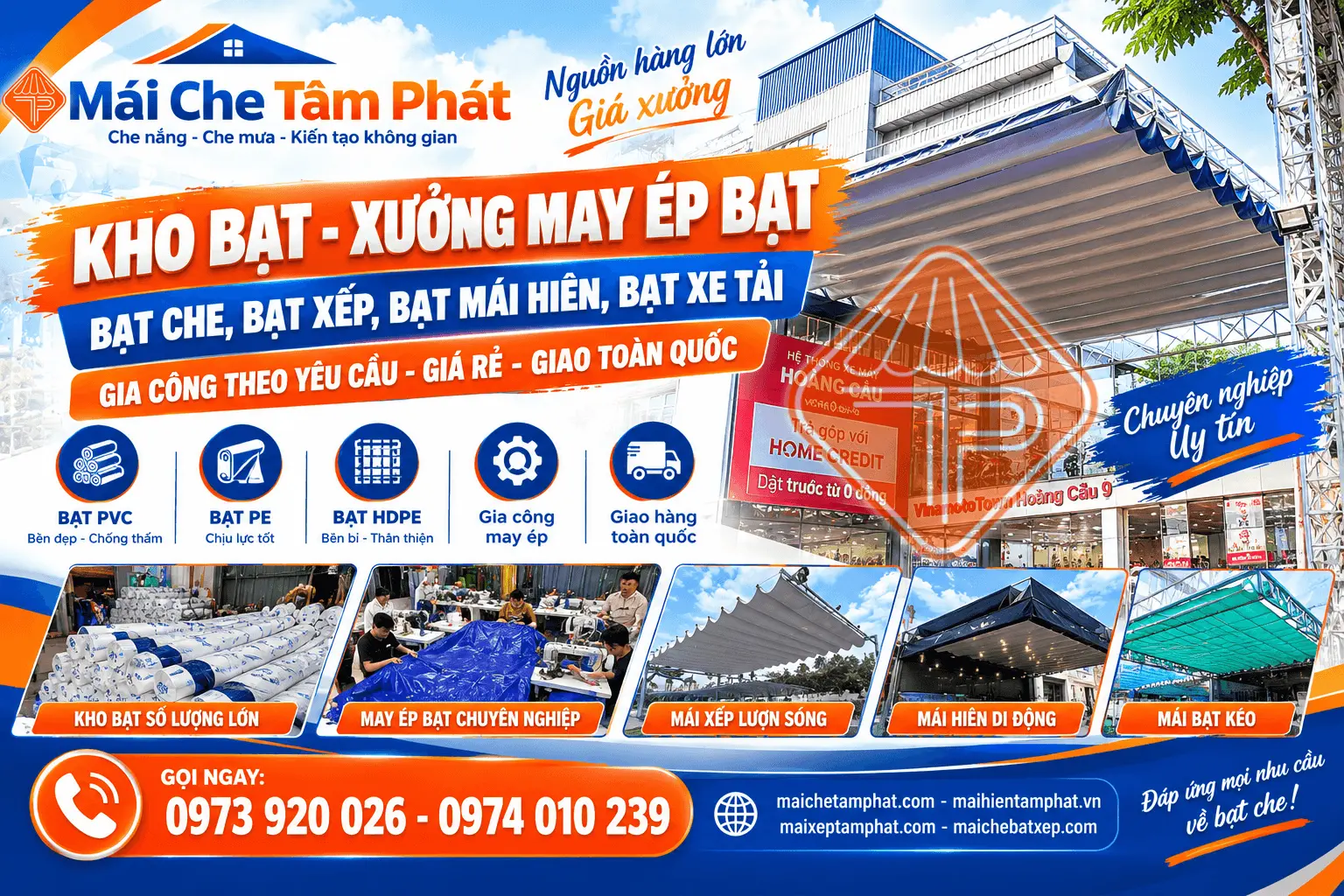 Kho bạt che Tâm Phát: Phân phối & Gia Công May ép bạt xếp, bạt mái hiên, bạt che theo yêu cầu giá rẻ tại Quảng Ngãi